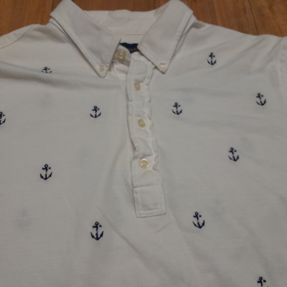 Ralph Lauren Polo Shirt White Anchor Embroidered Nautical Knit Oxford ~ Men’s XL